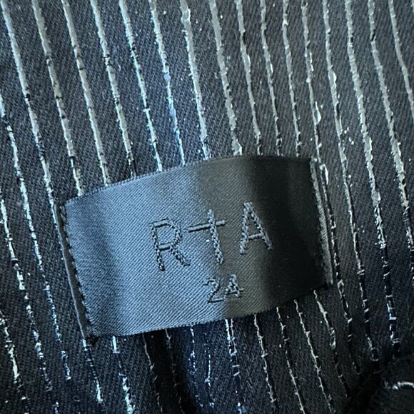 RTA Diavolina Skinny Jeans Black Metallic Pinstriped Folded Waist - Picture 11 of 16